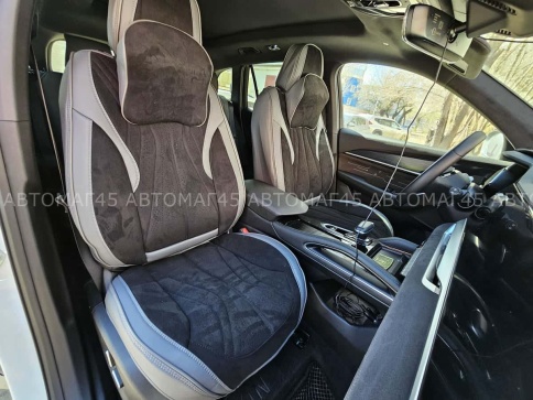 Чехлы  накидки на сиденье экокожа+алькант серый трансформер с отдельным подголовником комплект Fota фото 5