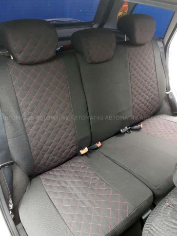 Авточехлы  Лада Granta Гранта до 08.2018г 1/1 жаккард черный с красной ниткой стандарт ромб Барс  фото 2