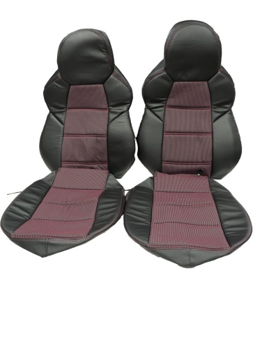 Recaro  чехлы универсальные экокожа черная жаккард красная нить комплект    фото 1