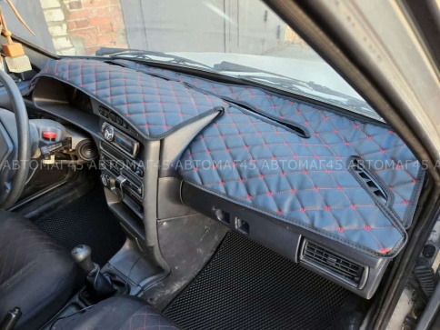 Накидка на панель ВАЗ 2114 2115 только европанель с красной ниткой экокожа фото 5