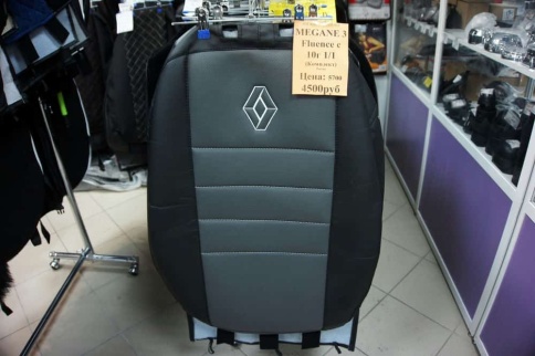 Авточехлы  Renault Megane 3 Рено Меган 3 Renault Fluence Флюенс с 2010г 1/1 экокожа черно-серая    фото 1