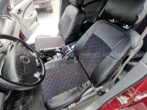 Авточехлы  Chevrolet Lacetti Лачетти Daewoo Gentra Дэу Джентра экокожа алькан черная серая нить ромб фото 5