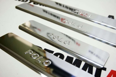 LIDER  Накладки на пороги  Volskwagen Polo Фольцваген Поло 2010г-2020г седан 4 шт нержавейка    фото 3