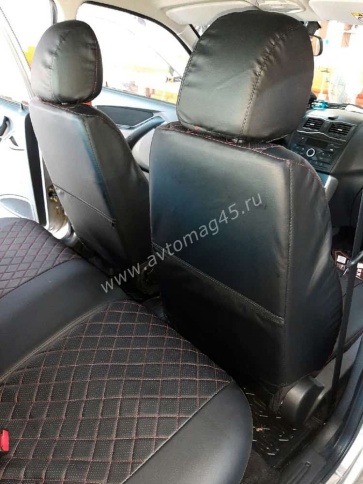Авточехлы  Лада Granta Гранта до 08.2018г 1/1 сплошная экокожа черный ромб    фото 2
