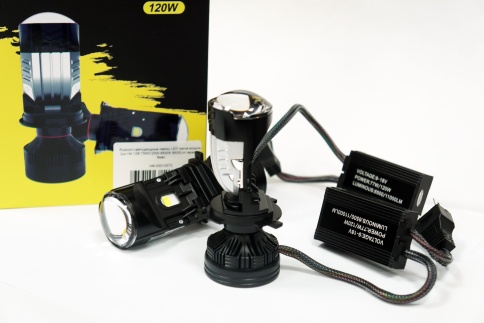 Ruzoom светодиодные лампы LED линза модуль 2шт H4 12В 70W/120W 6500K 6500Lm гарантия 6мес фото 2