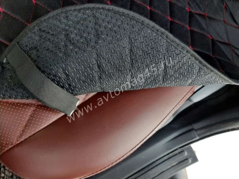 Автотренд  Накидки на сиденье на силиконе без боков велюр черный c красной ниткой 2шт фото 3