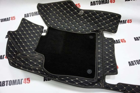 Ковры  5D экокожа Toyota Camry V70 c 2018г черный с бежевой ниткой+ворс комплект АКЦИЯ!  фото 2