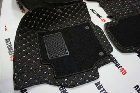 Ковры  5D экокожа Toyota Camry V40/V45 2006-2011г черный с бежевой ниткой+ворс компл Like АКЦИЯ! фото 5