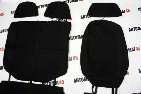 Авточехлы  Газель трехместная жаккард черный с синей ниткой ромб без поролона Барс   фото 4