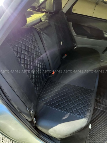 Авточехлы  ВАЗ 2111 2112 Приора хэтчбек до 2014г экокожа черная с черной ниткой ромб Барс   фото 3