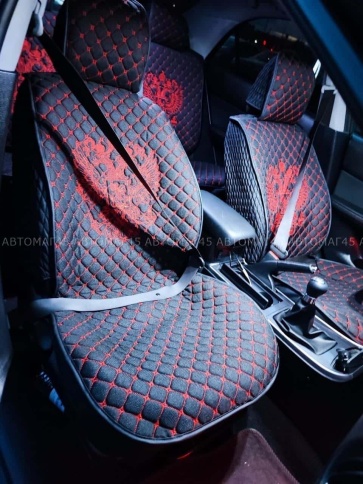 Чехлы  накидки на сиденье серия G лен черный красная нитка комплект 5 шт    фото 15