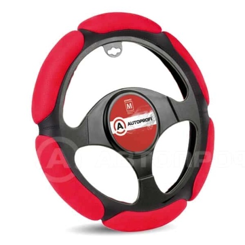 Autoprofi  оплетка руля спонж красный 6 лепестков размер М SP-5026 BK/RD   фото 1