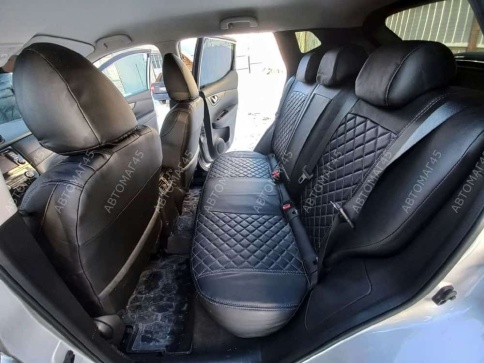 Авточехлы  Nissan Qashqai Ниссан Кашкай J11 2014-2022г экокожа черная красная нить ромб    фото 2
