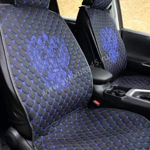 Чехлы  накидки на сиденье серия G лен черный синяя нитка комплект 5 шт    фото 5