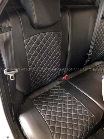 Авточехлы  Лада Granta Гранта до 08.2018г 1/1 2/3 экокожа черная с серой ниткой ромб    фото 3
