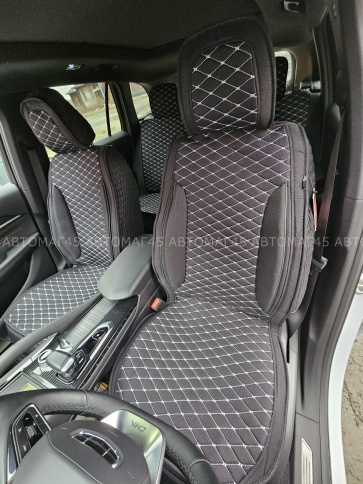 Чехлы  накидки на сиденье лен 2Д черный бежевая нитка комплект 5шт    фото 2