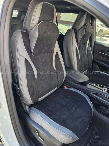 Чехлы  накидки на сиденье экокожа+алькант серый трансформер с отдельным подголовником комплект Fota фото 4