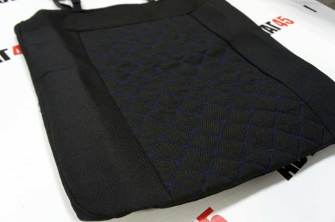 Авточехлы  Газель трехместная жаккард черный с синей ниткой ромб без поролона Барс   фото 6
