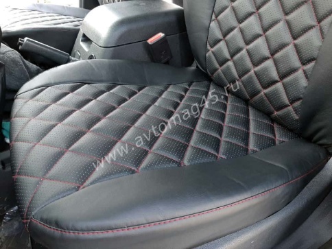 Авточехлы  УАЗ Patriot Патриот до 2014г экокожа черный с красной ниткой ромб    фото 5