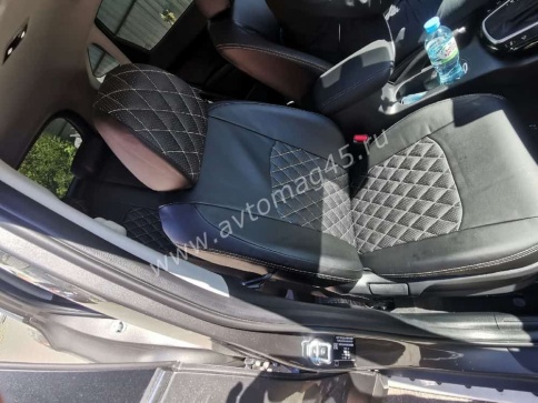 Авточехлы  Kia Seltos Киа Селтос 2019-2022г экокожа черная серая нить соты фото 3