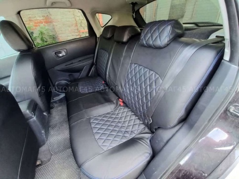 Авточехлы  Nissan Qashqai Ниссан Кашкай J10 2007-2014г экокожа черная синяя нить ромб    фото 4