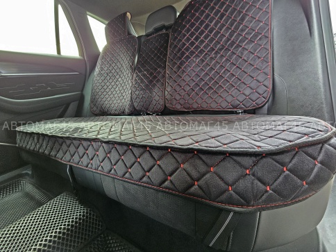 Гелакси  Накидки на сиденье на силиконе велюр задний ряд черные с красной ниткой 3шт  фото 3