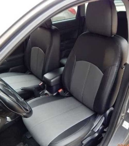 Авточехлы  Kia Rio с 2017г Rio X-Line с 2017г Hyundai Solaris c 2017г экокожа черная серая    фото 2