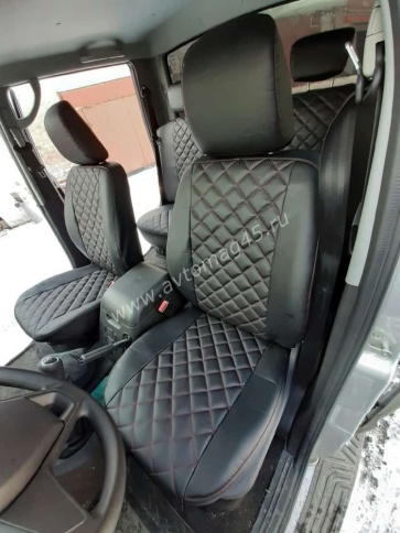 Авточехлы  УАЗ Patriot Патриот до 2014г экокожа черный с красной ниткой ромб    фото 1