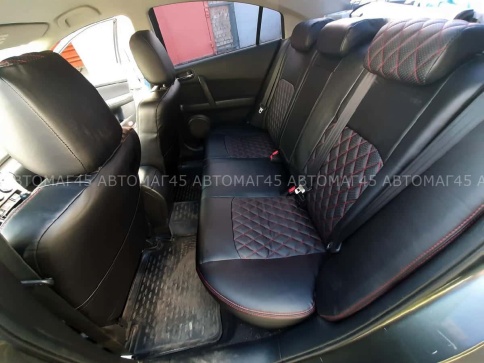 Авточехлы  Mazda 6 Мазда 6 2007-2012г только лифтбэк и универсал экокожа черная красная нить ромб    фото 4