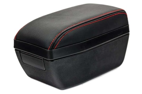 Подлокотник  ВАЗ 2170 Лада Приора 1 экокожа черный с красной ниткой SALMAN   фото 1