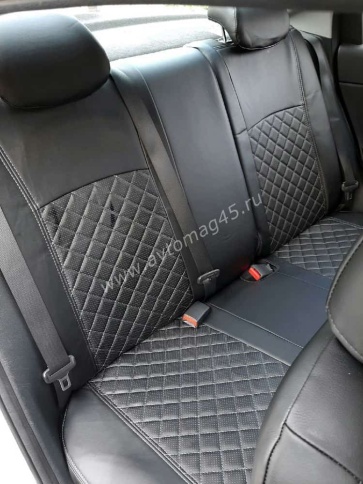 Авточехлы  Kia Rio с 2017г Rio X-Line с 2017г Hyundai Solaris c 2017г экокожа черная красн.нить ромб фото 8