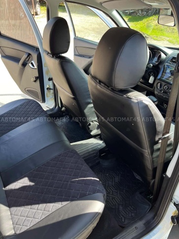 Авточехлы  Лада Granta Гранта  1/1 с 08.2018г экокожа алькантара черная с серой ниткой ромб  фото 20
