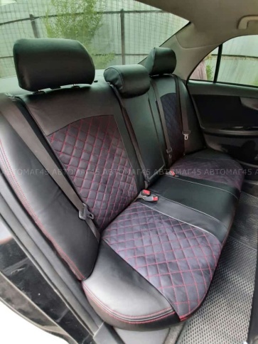 Авточехлы  Toyota Corolla Тойота Королла 2007-2013г кузов 150 экокожа алькант черная крас.нить ромб фото 4