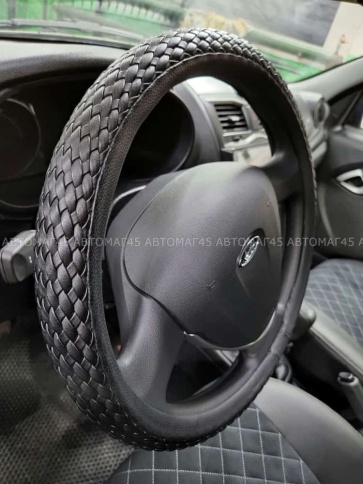 Skyway  оплетка руля кожа плетеная черная Real-7 размер M    фото 3