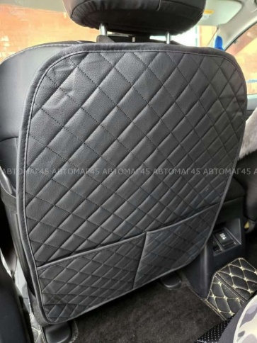 Maximal Защита  заднего сиденья с карманом экокожа черная c черной ниткой ромб соты 62х49см    фото 1