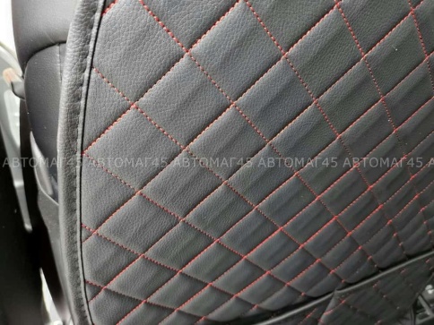Maximal Защита  заднего сиденья с карманом экокожа черная с красной ниткой ромб соты 62х49см    фото 4