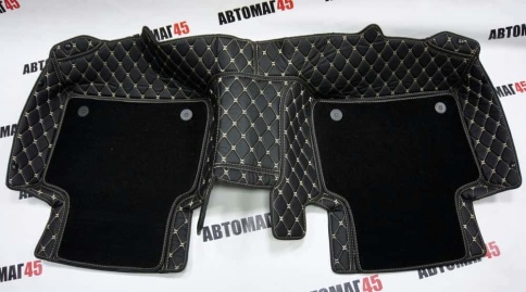 Ковры  5D экокожа Toyota Camry V70 c 2018г черный с бежевой ниткой+ворс комплект АКЦИЯ!  фото 4