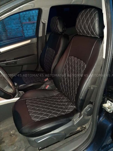 Авточехлы  Opel Astra H Опель Астра Н 2004-2011г экокожа черная красная нить ромб    фото 5