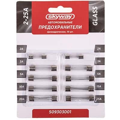 Skyway  предохранитель цилиндрический набор 2-25 А стеклянный блистер 10шт    фото 1