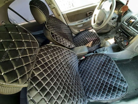 Гелакси  Накидки на сиденье универсальные велюр передние черные с боками с белой ниткой  1шт  фото 8