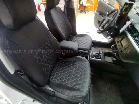 Авточехлы  Kia Rio с 2017г Rio X-Line с 2017г Solaris c 2017г  экокожа черная сер.н. соты г.Ростов фото 5