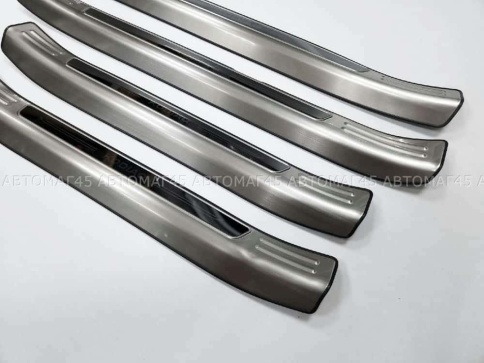 Накладки на внутр пороги Skoda Kodiaq Шкода Кодиак 2016-2023г широкие алюминий 4шт фото 2