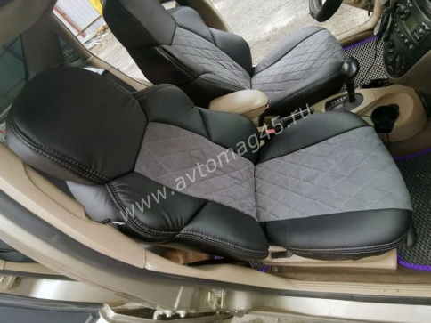 Драйв  чехлы универсальные экокожа ромбы черный замша темно-серая комплект    фото 4