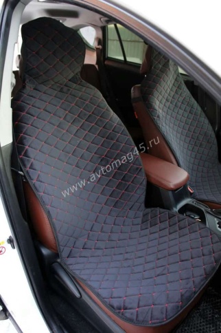 Автотренд  Накидки на сиденье на силиконе без боков велюр черный c красной ниткой 2шт фото 4