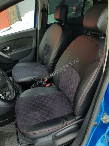 Авточехлы  Renault Duster Рено Дастер 2015-2021г 1пок 2/3 Terrano 16-22г экокож/алькан сер.нить ромб фото 2