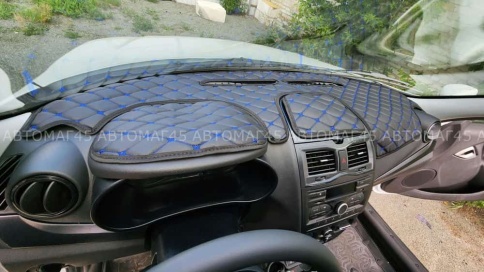 Накидка на панель Lada Granta Гранта FL с 2018г Lada Kalina Калина 2 с 2013г с синей ниткой экокожа  фото 8