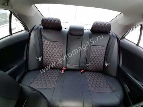 Авточехлы  Toyota Corolla Тойота Королла 2001-2007г седан лев руль кузов 120 экокожа черный ромб   фото 5