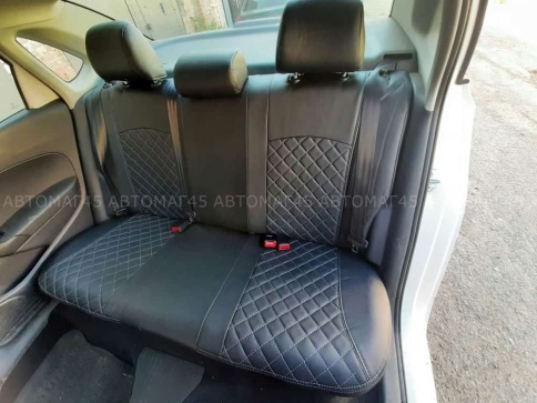 Авточехлы  Volkswagen Polo Фольцваген Поло седан 2/3 2010-2020г экокожа черная нить серая Ромб    фото 10