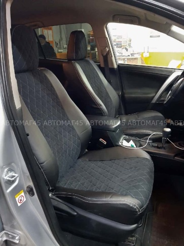 Авточехлы  Toyota RAV4 Тойота Рав4 2012-2019г XA40 экокожа алькан черная серая нить ромб Maximal Vip фото 2
