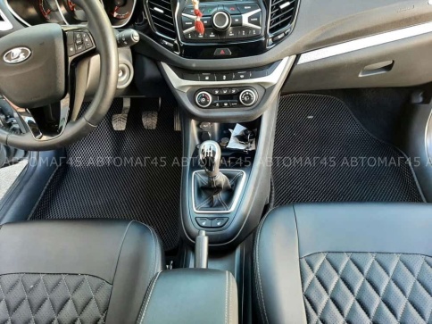 EVA ЭВА 3D коврики в салон LADA Vesta Веста черные черный кант рисунок ромб комплект 5шт CITY   фото 3